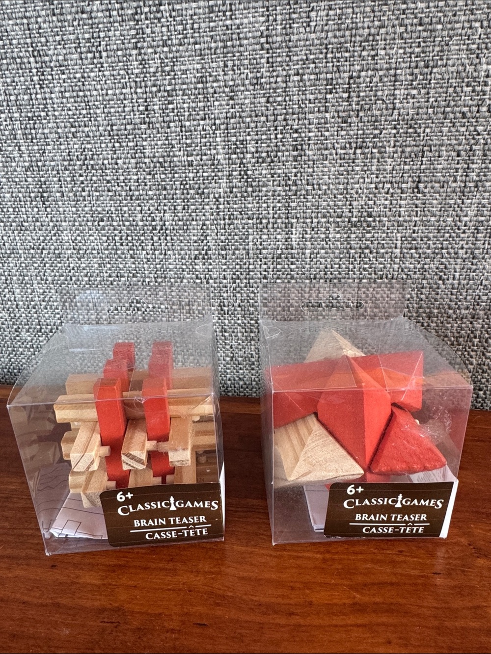 NWT Classic Games Brain Teaser Puzzle Set in Red and Natural Wood (2 Pack)